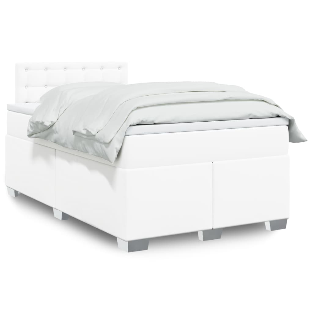 Boxspring met matras kunstleer wit 120x190 cm is nu te koop bij PeponiXL, paradijselijk wonen!