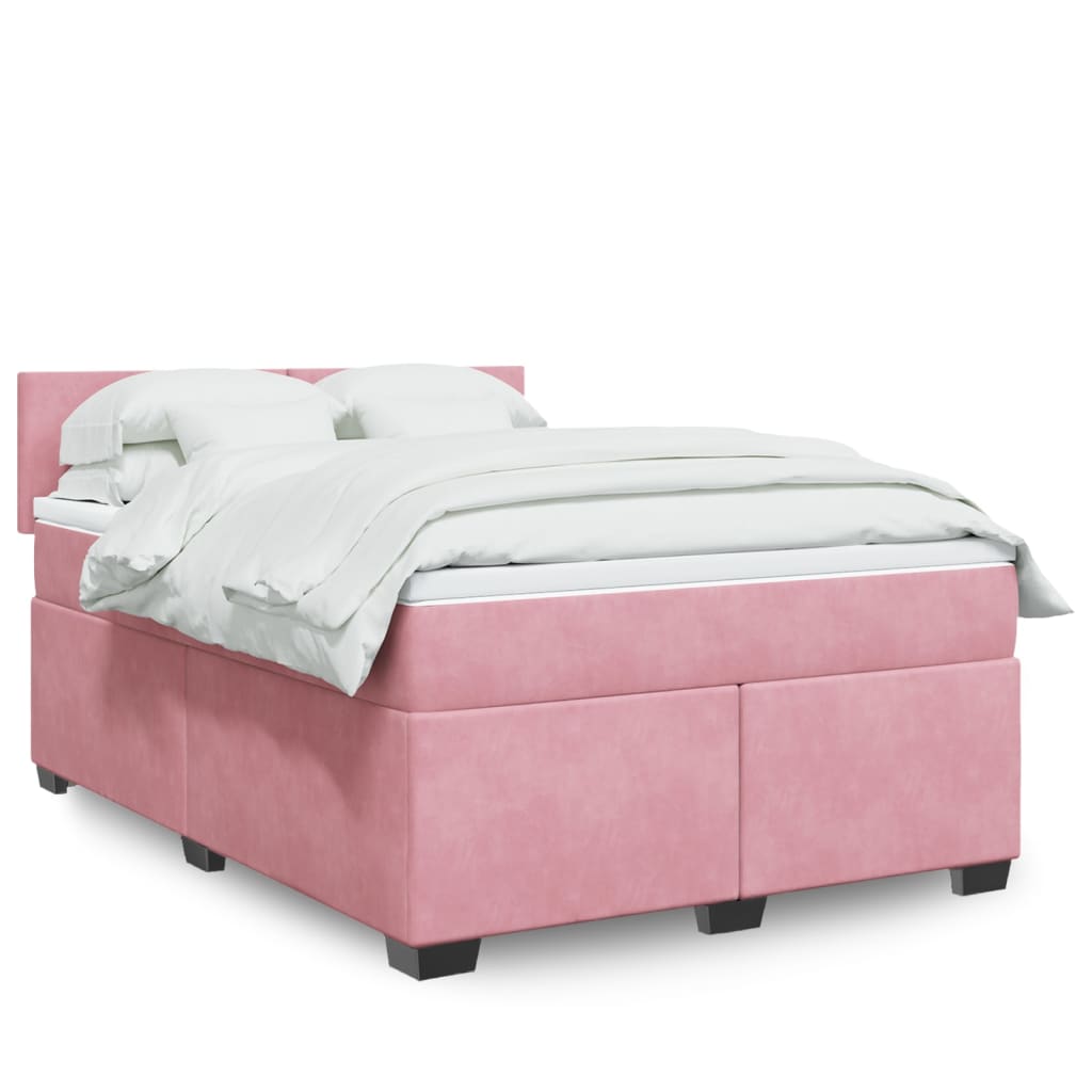 Boxspring met matras fluweel roze 140x190 cm is nu te koop bij PeponiXL, paradijselijk wonen!