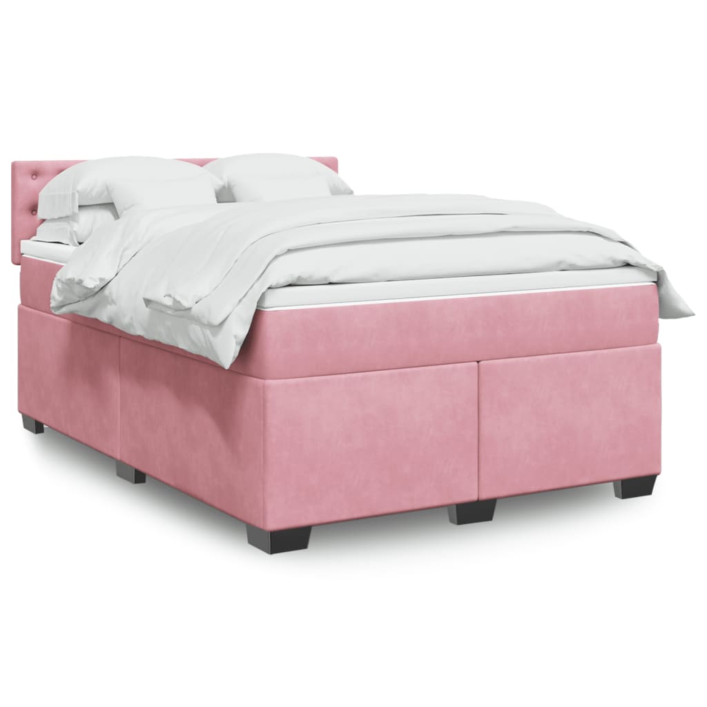 Boxspring met matras fluweel roze 140x190 cm is nu te koop bij PeponiXL, paradijselijk wonen!