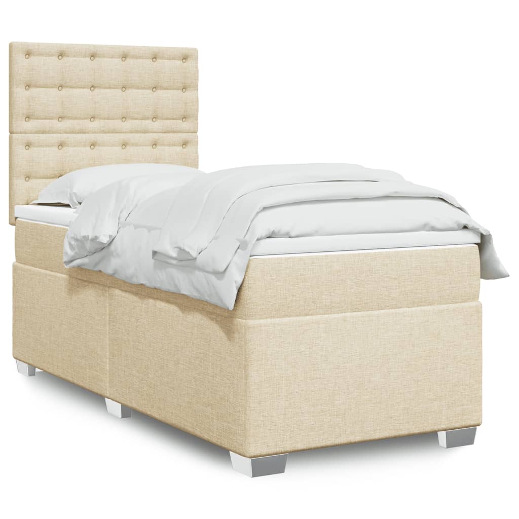 Boxspring met matras stof crèmekleurig 100x200 cm is nu te koop bij PeponiXL, paradijselijk wonen!