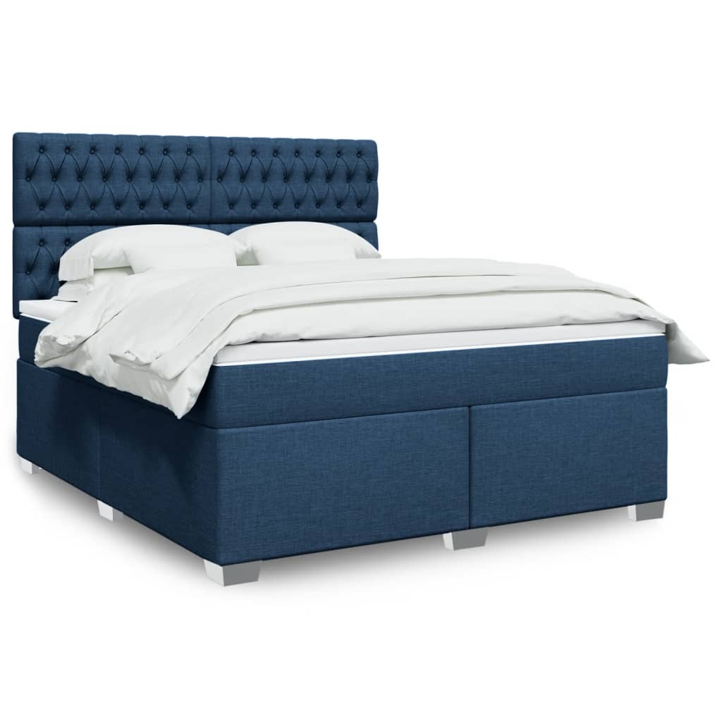 vidaXL Boxspring met matras stof blauw 180x200 cm