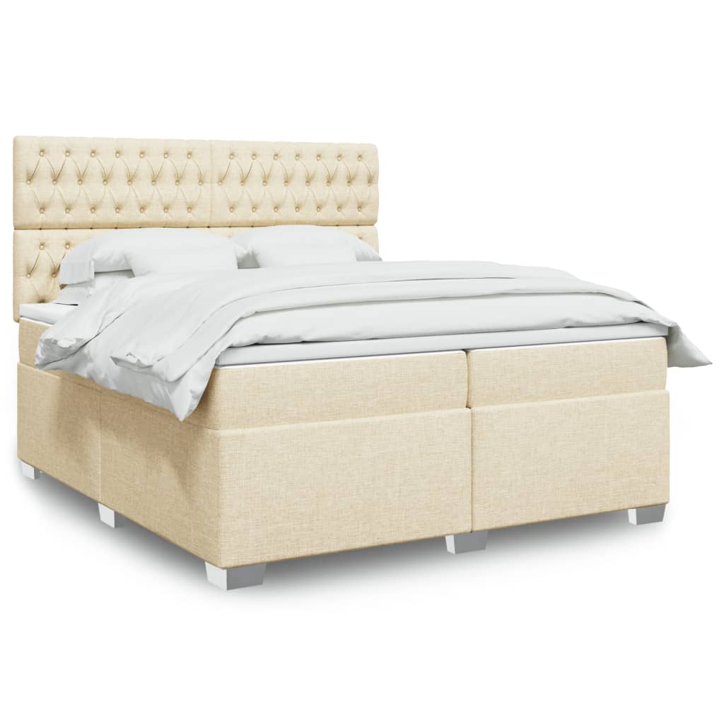 Boxspring met matras stof crèmekleurig 200x200 cm is nu te koop bij PeponiXL, paradijselijk wonen!