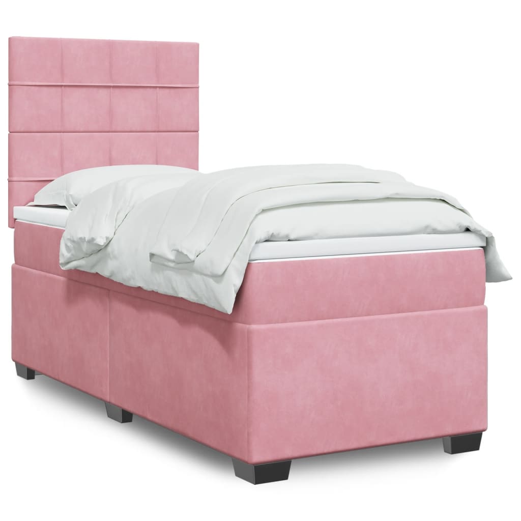 Boxspring met matras fluweel roze 90x200 cm is nu te koop bij PeponiXL, paradijselijk wonen!