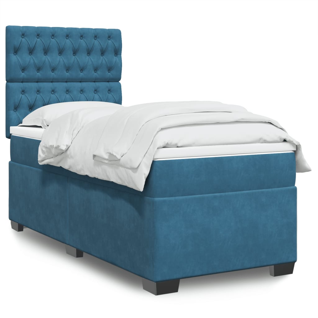 Boxspring met matras fluweel blauw 100x200 cm is nu te koop bij PeponiXL, paradijselijk wonen!