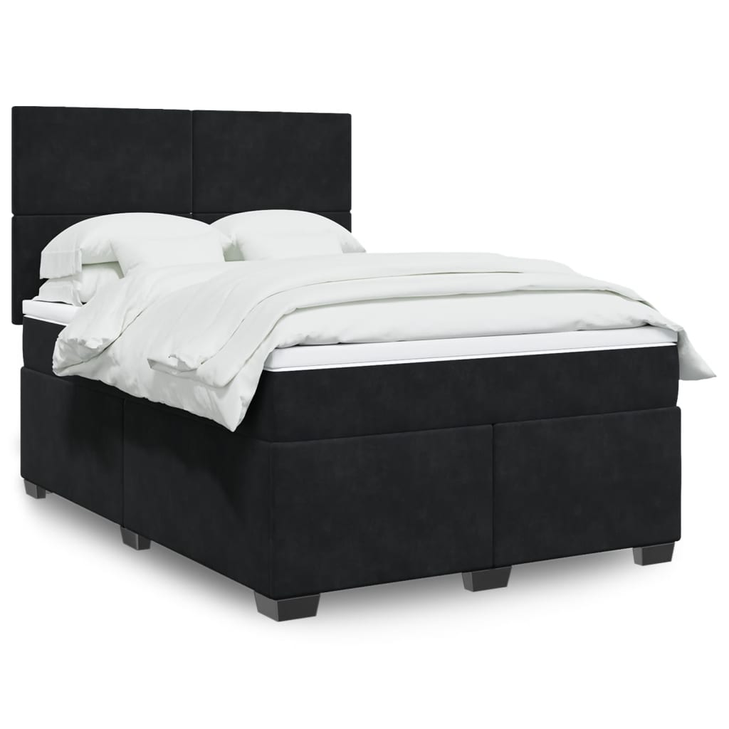 Boxspring met matras fluweel zwart 140x190 cm is nu te koop bij PeponiXL, paradijselijk wonen!