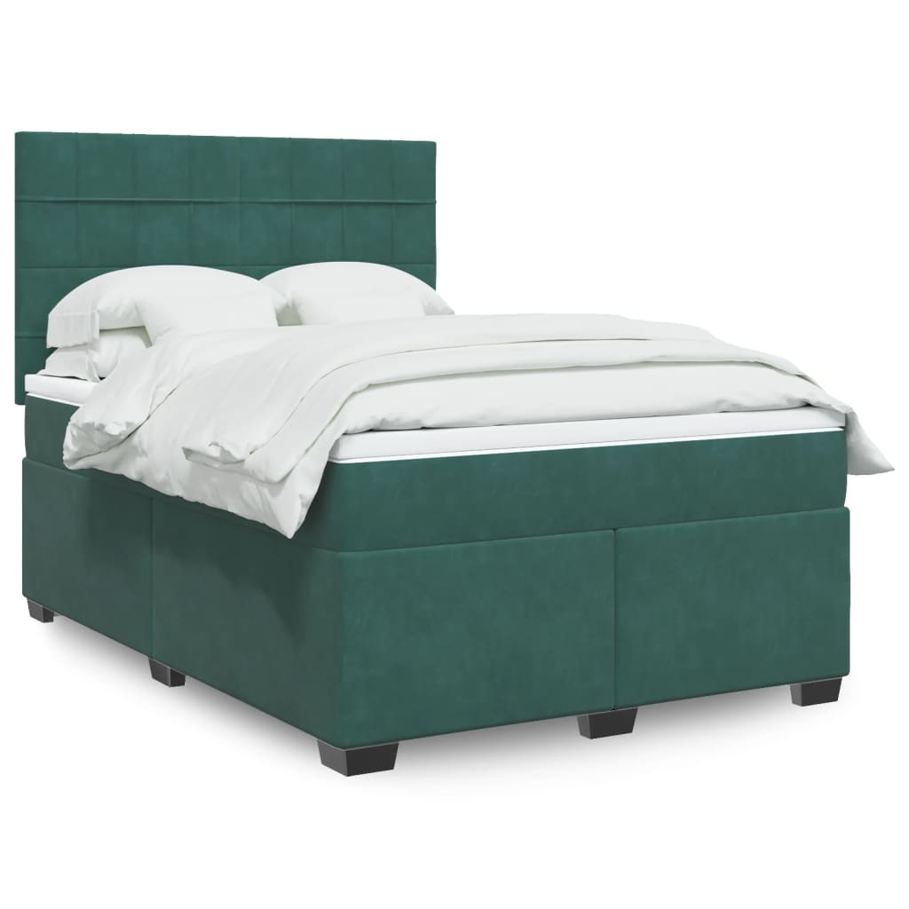 Boxspring met matras fluweel donkergroen 140x190 cm is nu te koop bij PeponiXL, paradijselijk wonen!