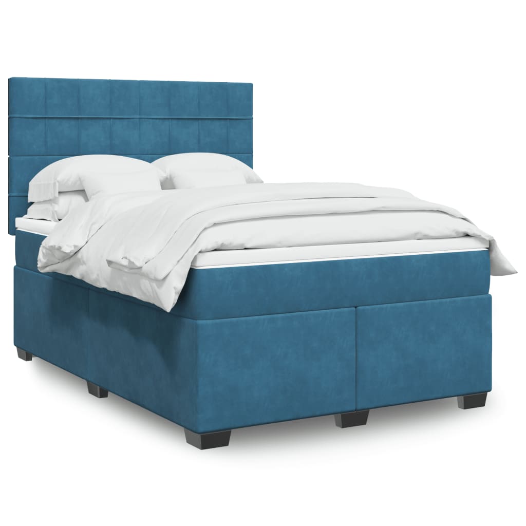 Boxspring met matras fluweel blauw 140x190 cm is nu te koop bij PeponiXL, paradijselijk wonen!