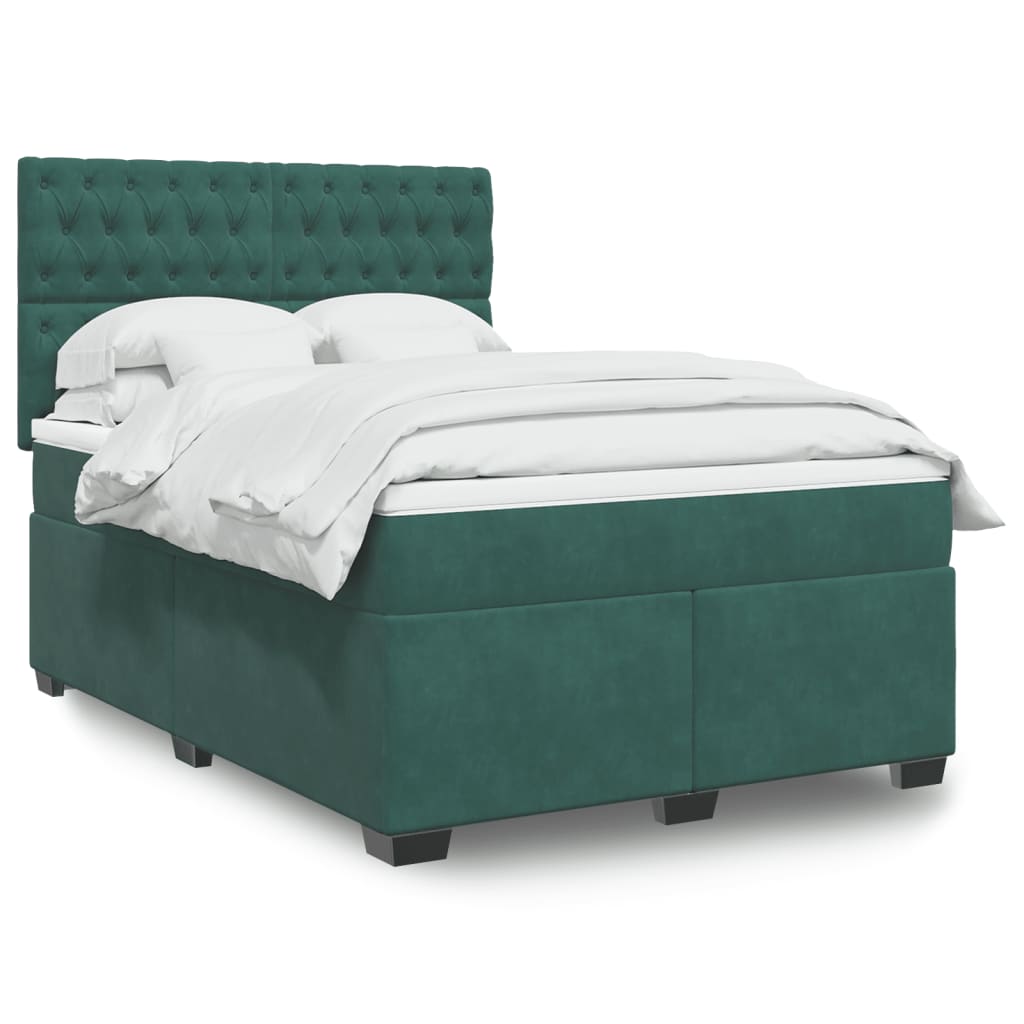 Boxspring met matras fluweel donkergroen 140x190 cm is nu te koop bij PeponiXL, paradijselijk wonen!