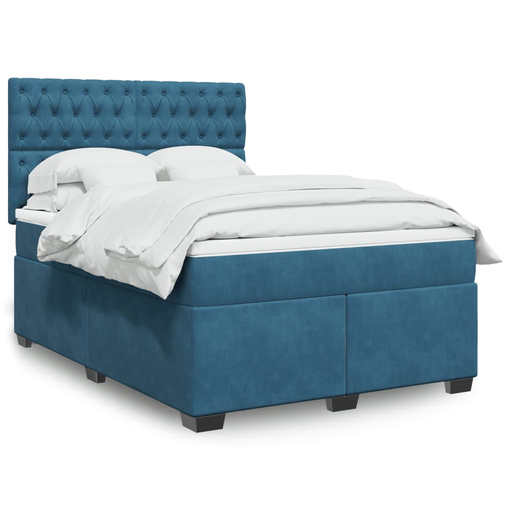 Boxspring met matras fluweel blauw 140x190 cm is nu te koop bij PeponiXL, paradijselijk wonen!