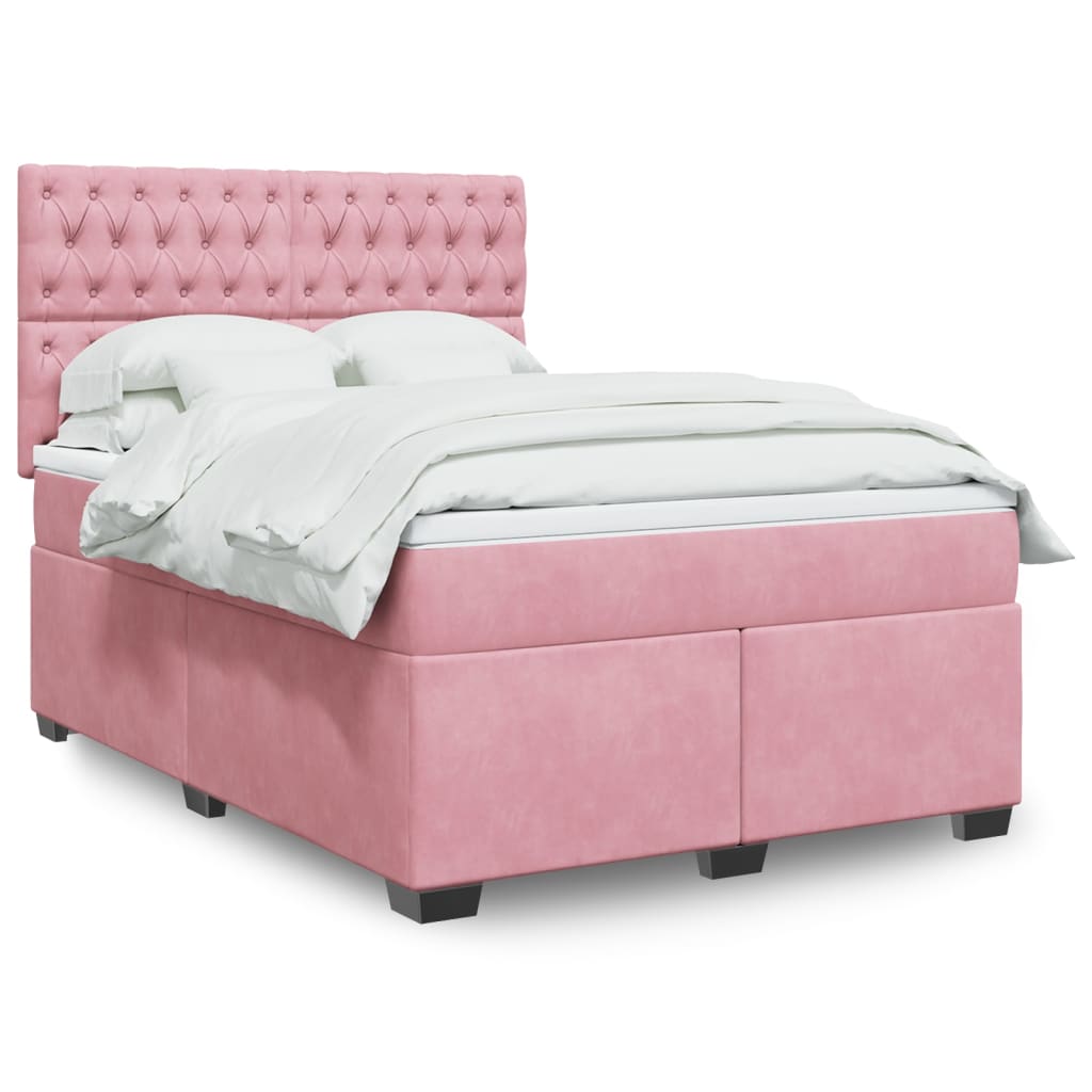 Boxspring met matras fluweel roze 160x200 cm is nu te koop bij PeponiXL, paradijselijk wonen!
