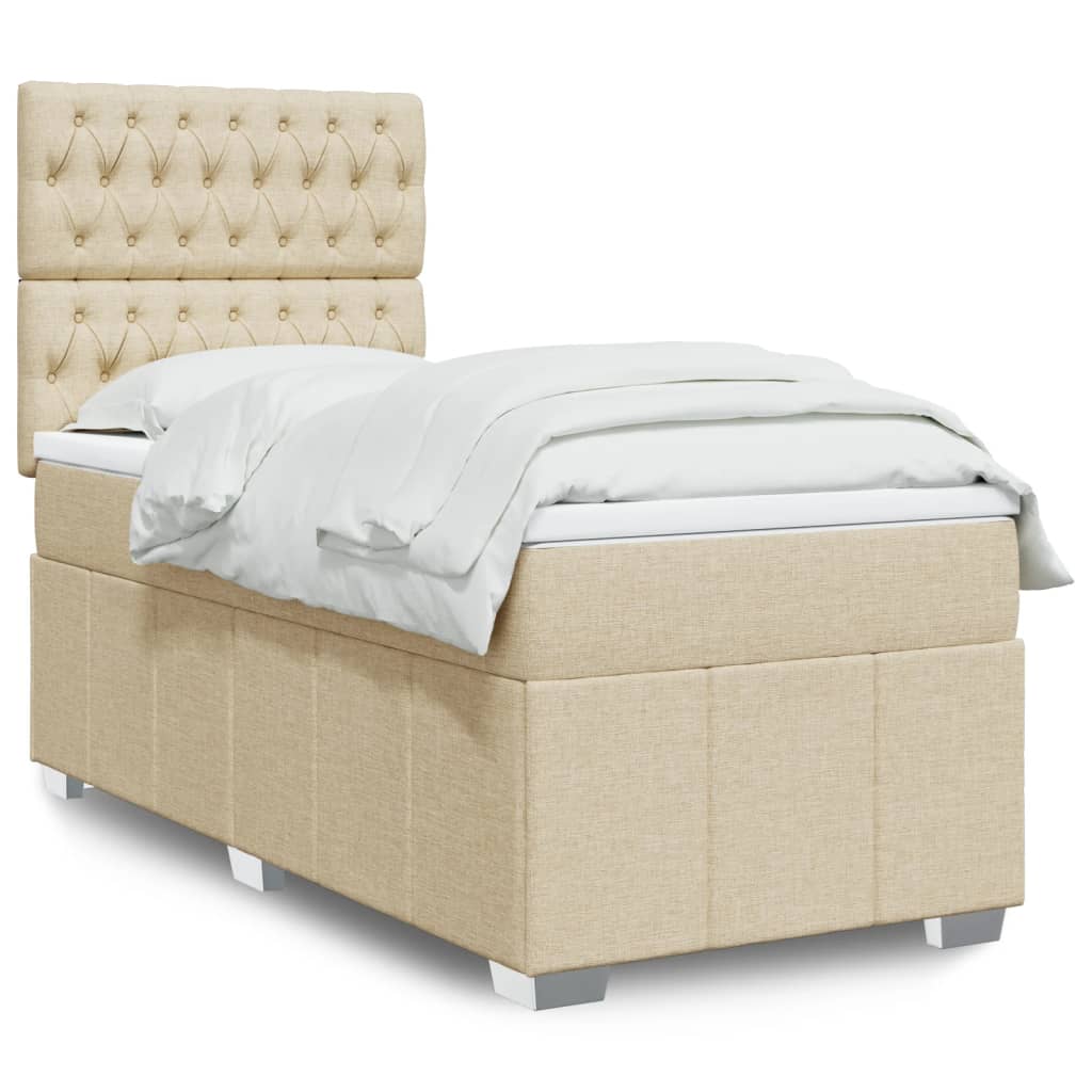 Boxspring met matras stof crèmekleurig 80x200 cm is nu te koop bij PeponiXL, paradijselijk wonen!