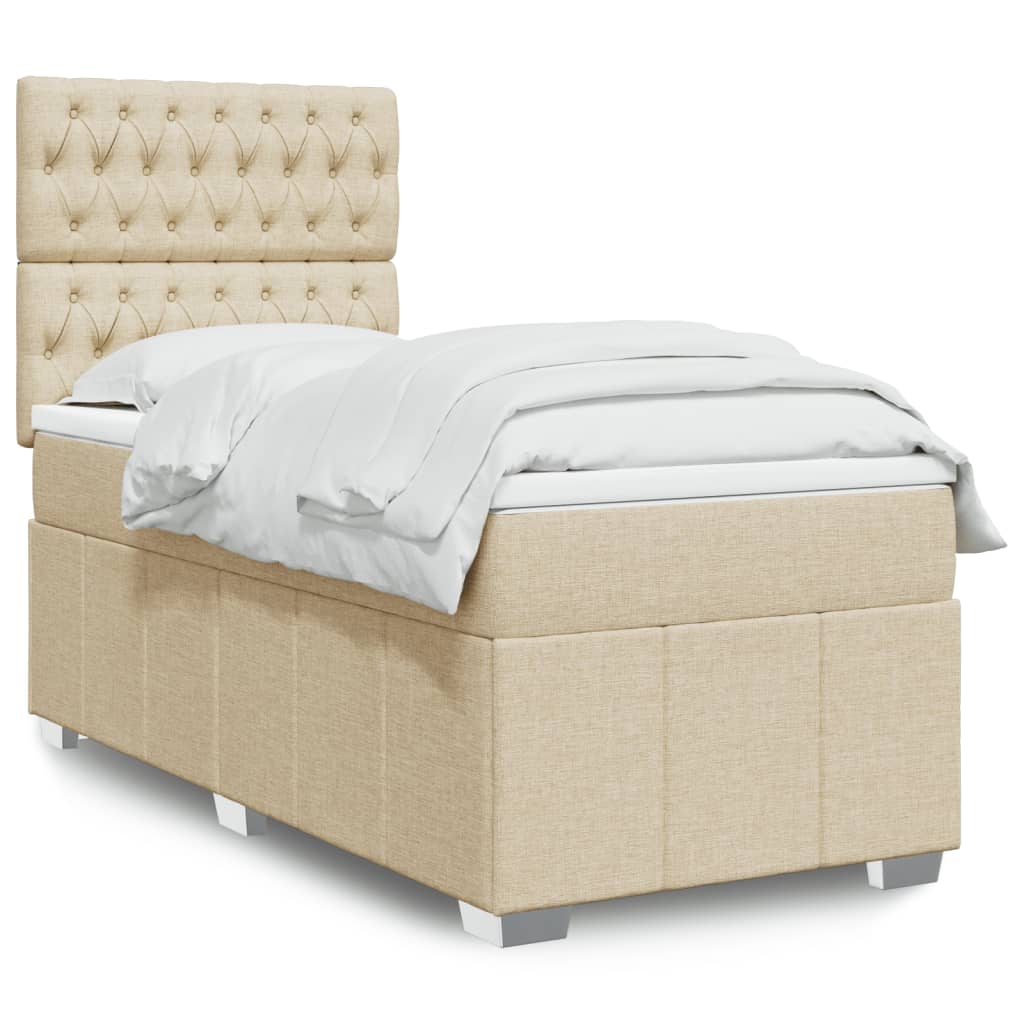 Boxspring met matras stof crèmekleurig 90x200 cm is nu te koop bij PeponiXL, paradijselijk wonen!