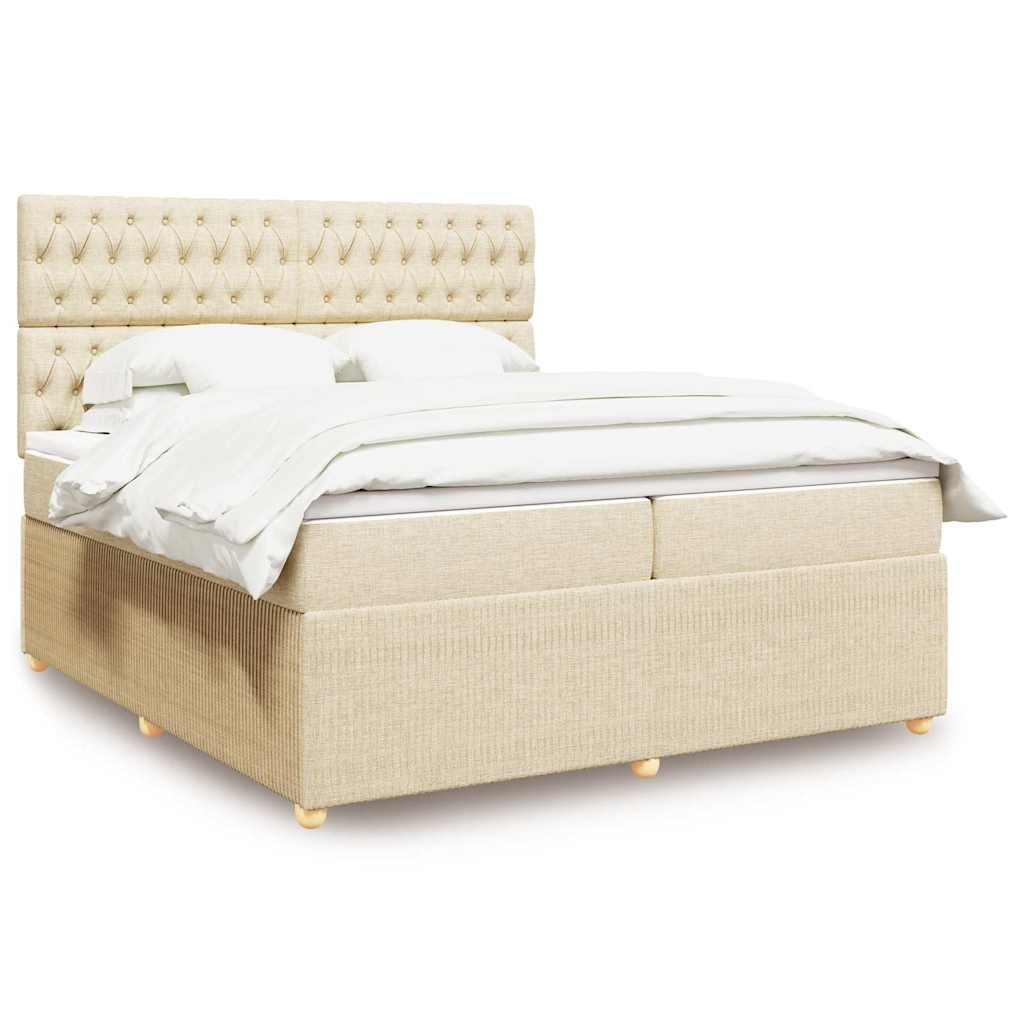 Boxspring met matras stof crèmekleurig 200x200 cm is nu te koop bij PeponiXL, paradijselijk wonen!