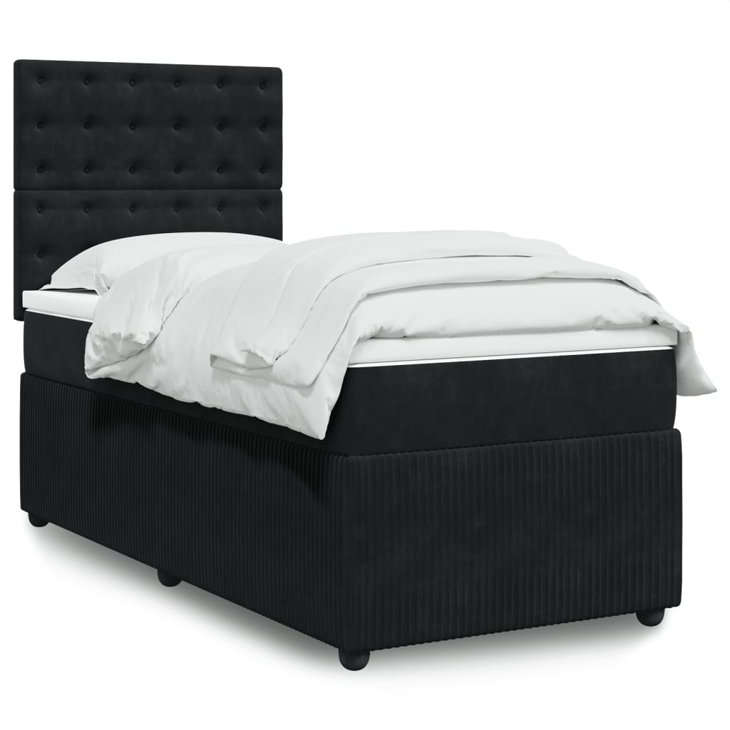 Boxspring met matras fluweel zwart 90x190 cm is nu te koop bij PeponiXL, paradijselijk wonen!