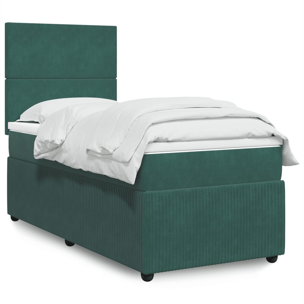 Boxspring met matras fluweel donkergroen 90x200 cm is nu te koop bij PeponiXL, paradijselijk wonen!