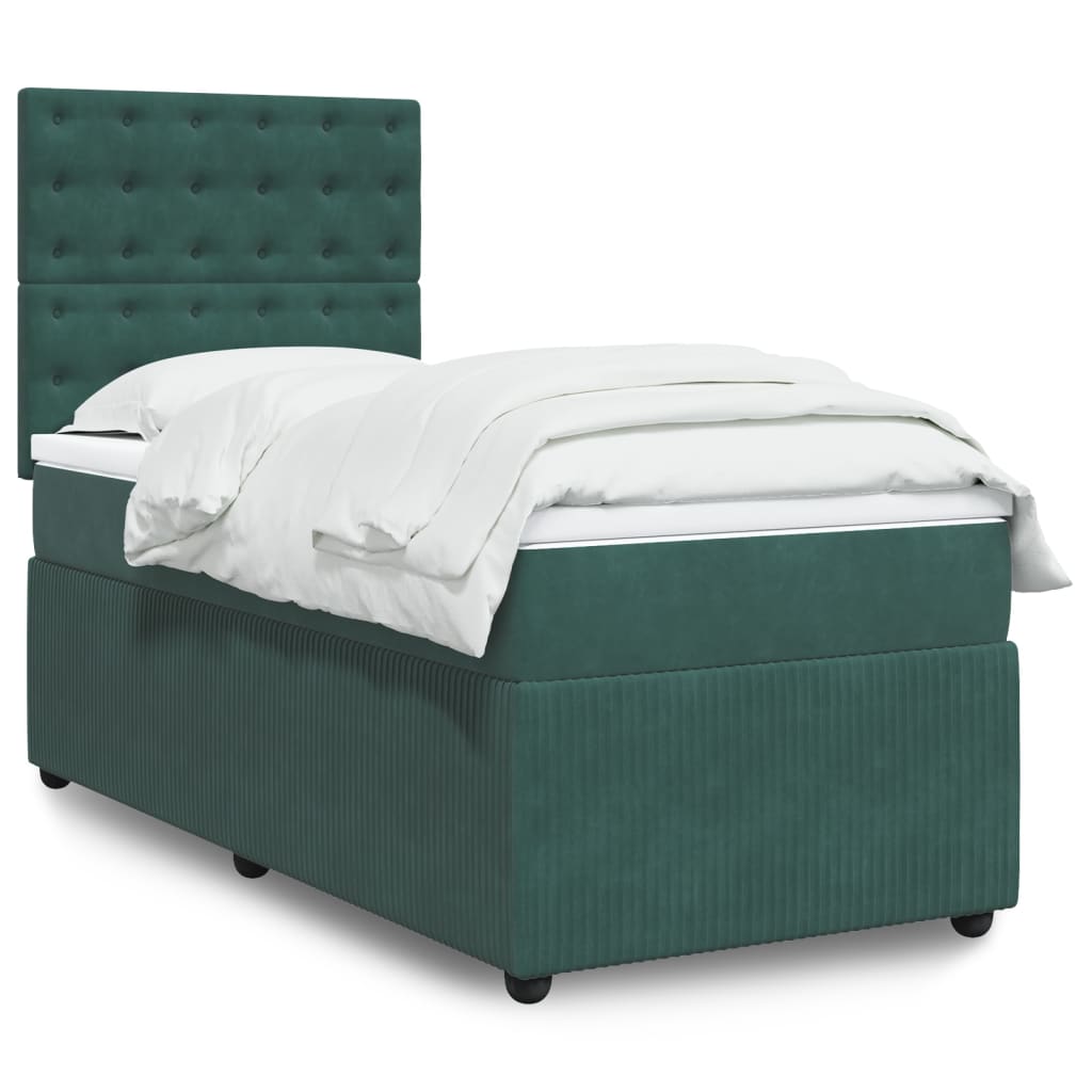 Boxspring met matras fluweel donkergroen 90x200 cm is nu te koop bij PeponiXL, paradijselijk wonen!