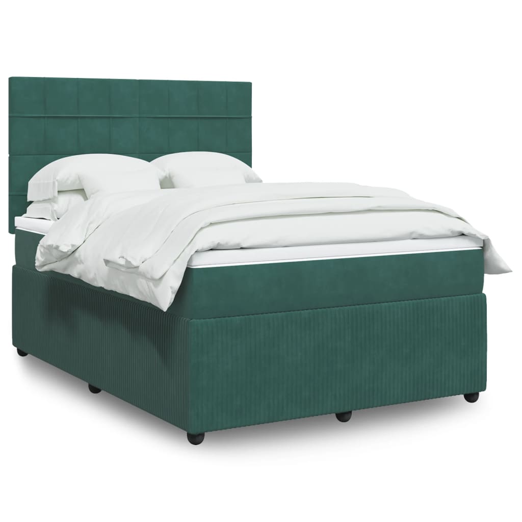 Boxspring met matras fluweel donkergroen 140x190 cm is nu te koop bij PeponiXL, paradijselijk wonen!