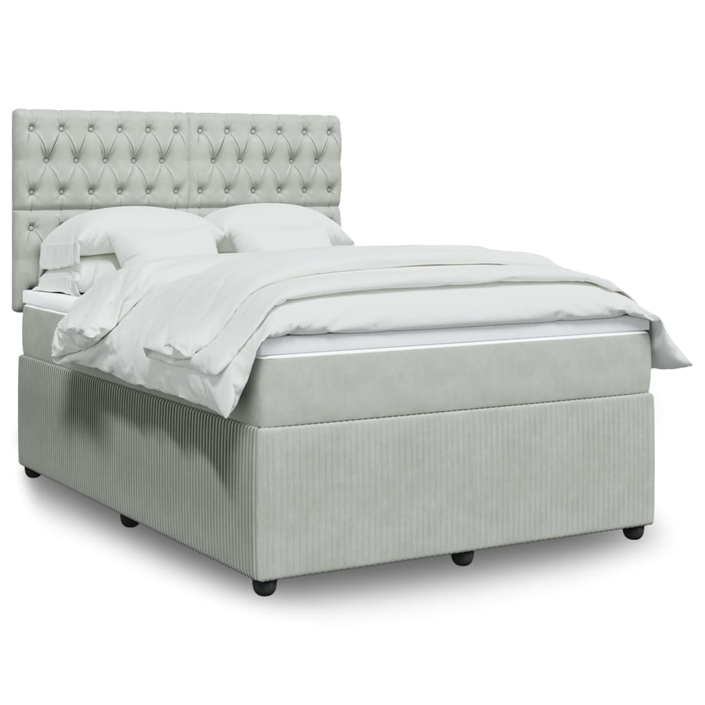 Boxspring met matras fluweel lichtgrijs 160x200 cm is nu te koop bij PeponiXL, paradijselijk wonen!