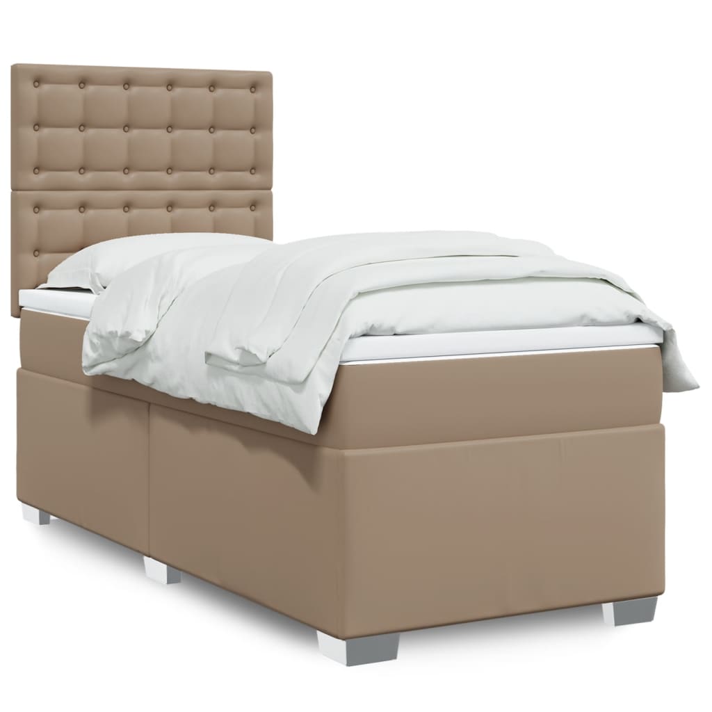 Boxspring met matras kunstleer cappuccinokleurig 90x200 cm is nu te koop bij PeponiXL, paradijselijk wonen!