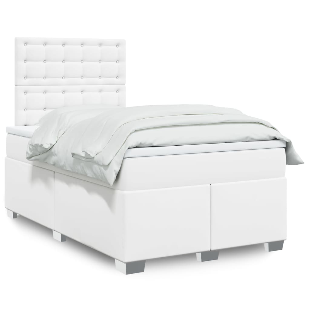 Boxspring met matras kunstleer wit 120x190 cm is nu te koop bij PeponiXL, paradijselijk wonen!