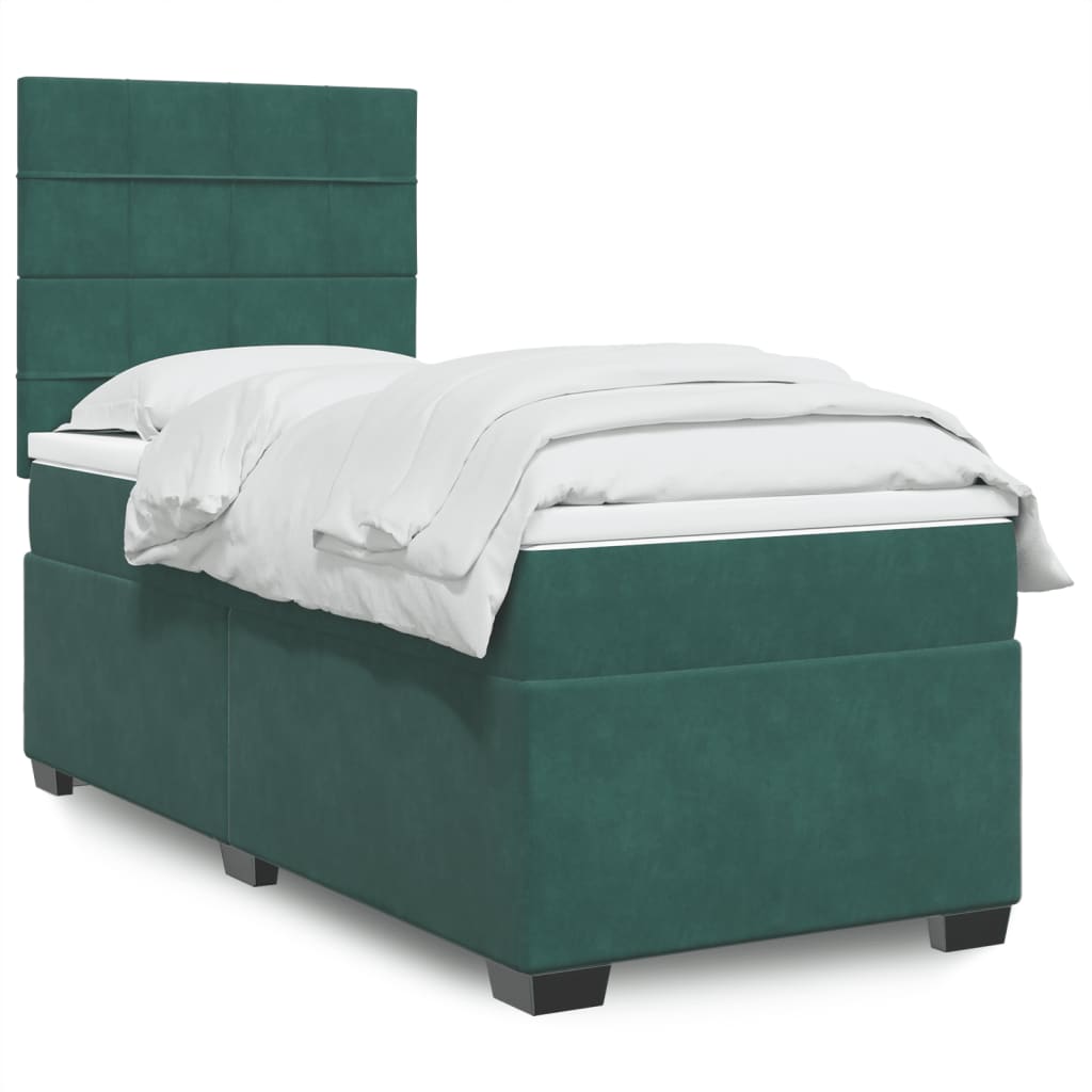 Boxspring met matras fluweel donkergroen 90x200 cm is nu te koop bij PeponiXL, paradijselijk wonen!