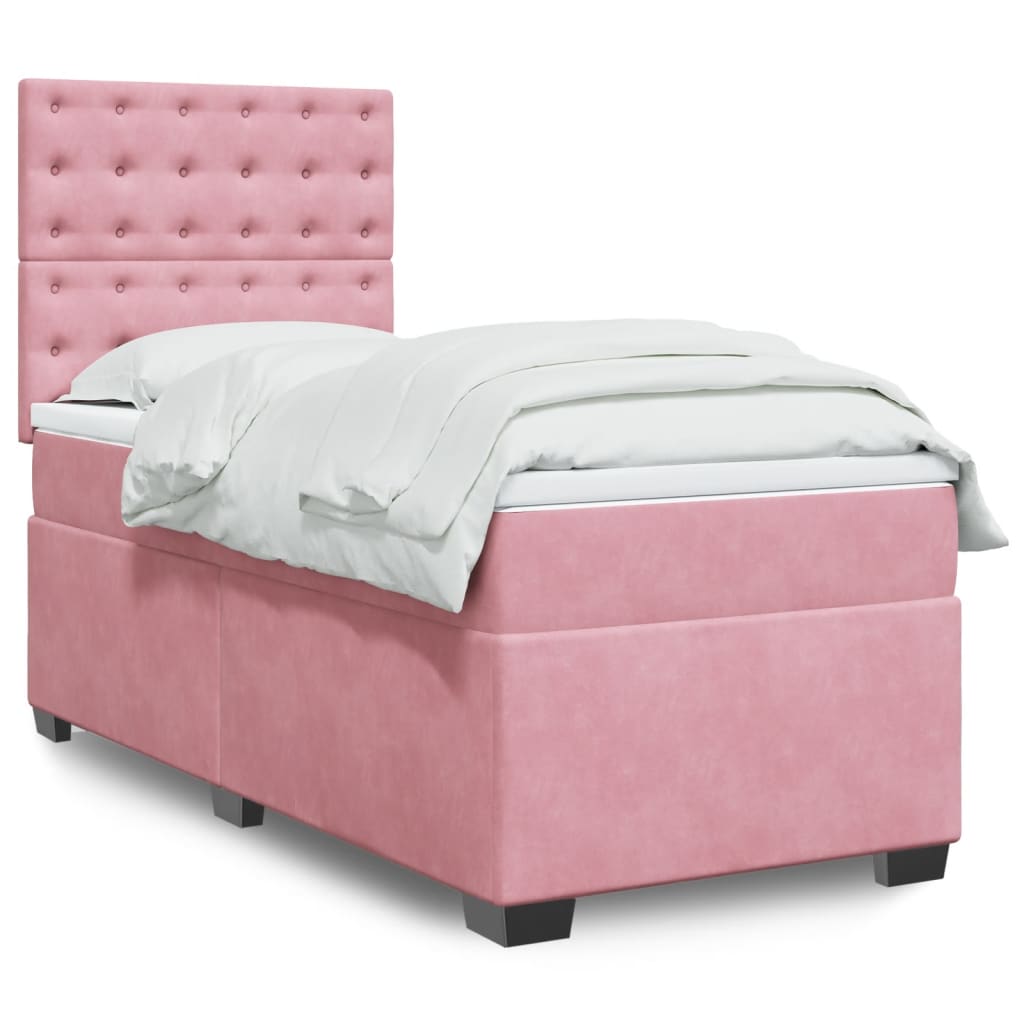 Boxspring met matras fluweel roze 90x200 cm is nu te koop bij PeponiXL, paradijselijk wonen!