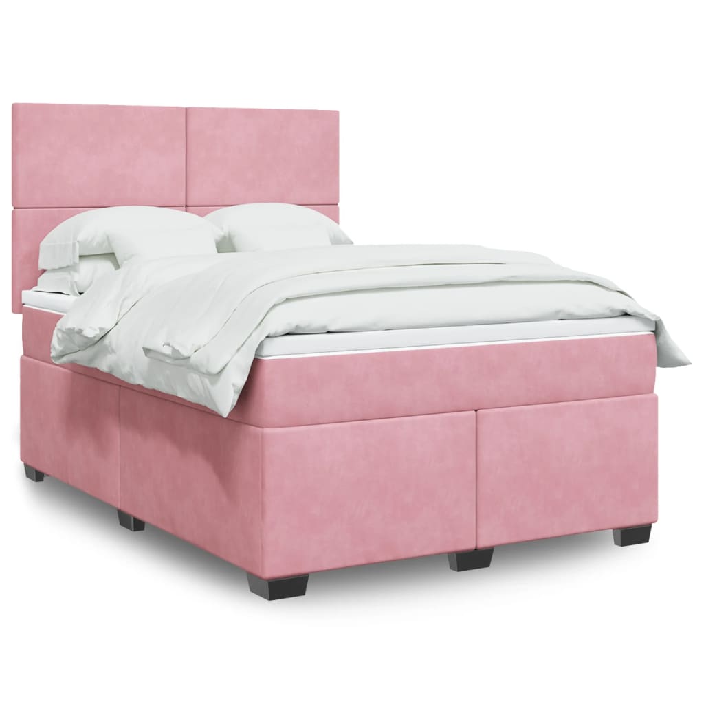 Boxspring met matras fluweel roze 140x190 cm is nu te koop bij PeponiXL, paradijselijk wonen!