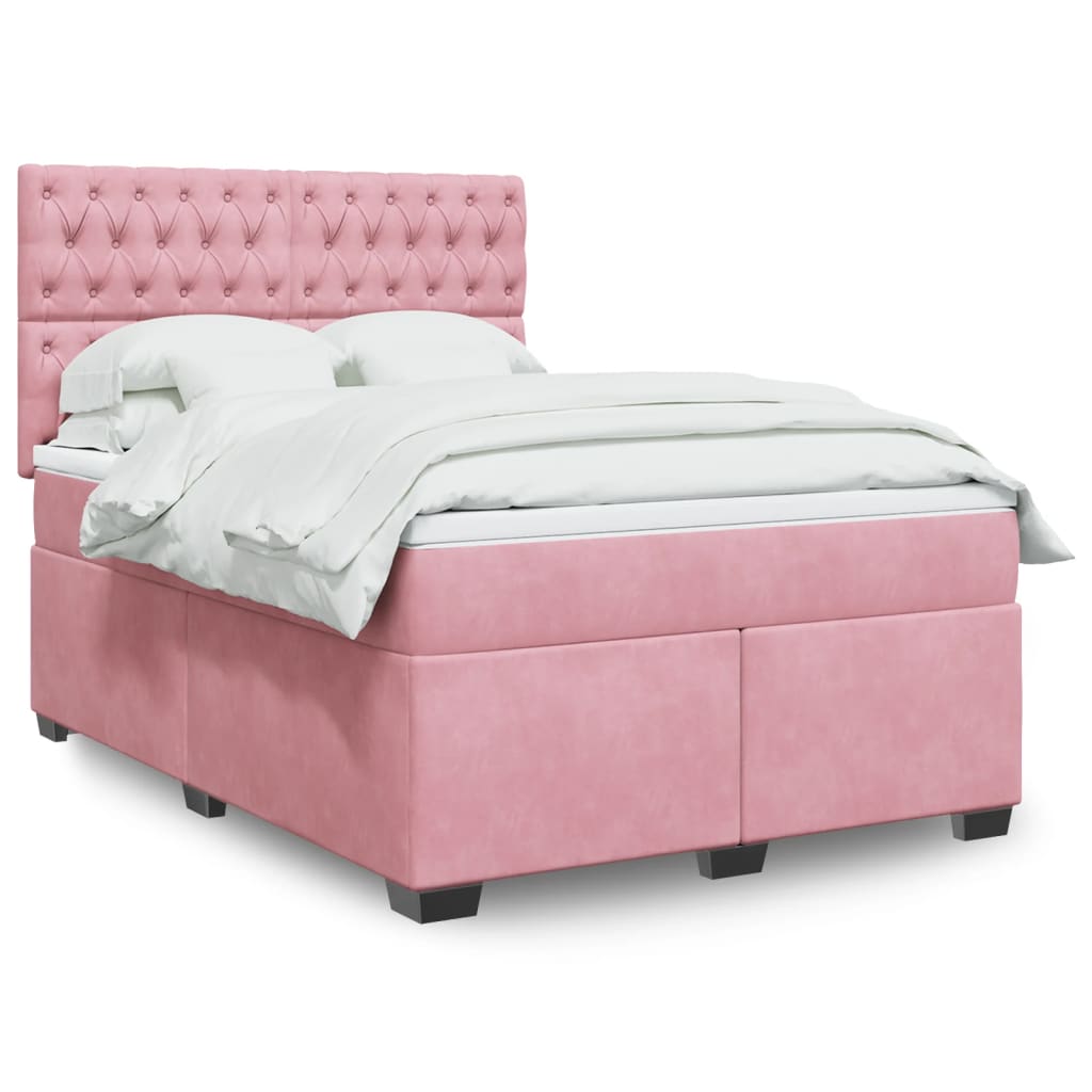 Boxspring met matras fluweel roze 140x200 cm is nu te koop bij PeponiXL, paradijselijk wonen!