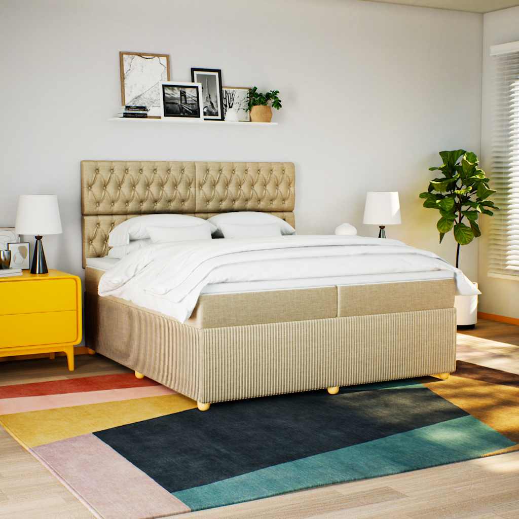 Boxspring met matras stof crèmekleurig 200x200 cm is nu te koop bij PeponiXL, paradijselijk wonen!