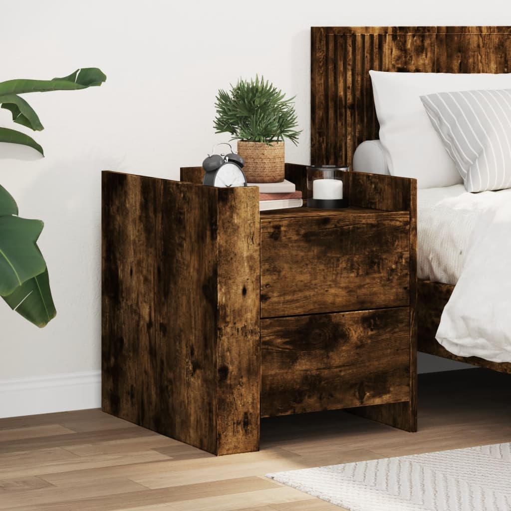 Nachtkastje 45x50x50 cm bewerkt hout gerookt eikenkleurig is nu te koop bij PeponiXL, paradijselijk wonen!