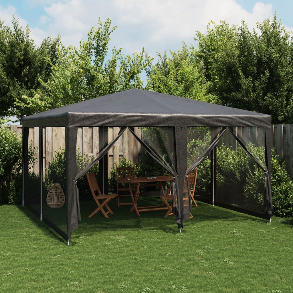 Partytent met 8 mesh zijwanden 4x4 m HDPE antracietkleurig is nu te koop bij PeponiXL, paradijselijk wonen!