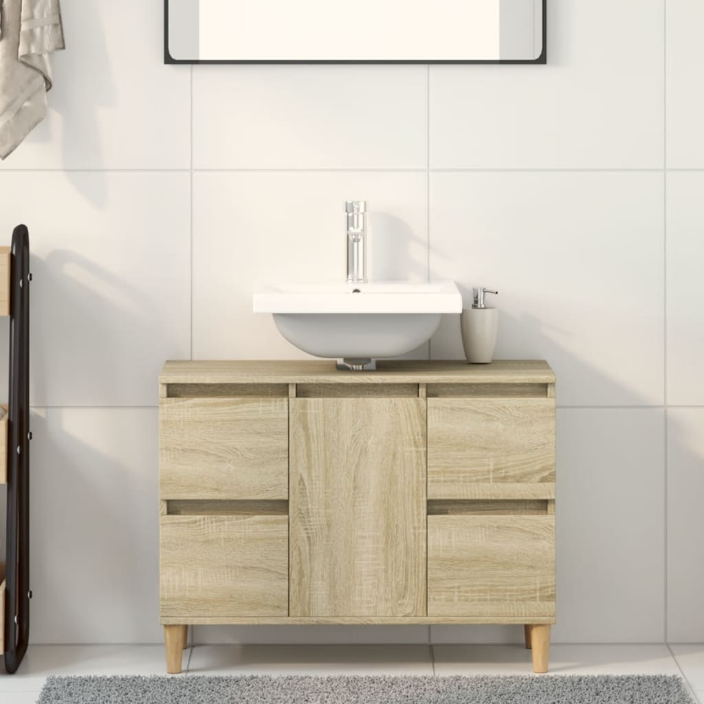 Wastafelkast 80x33x60 cm bewerkt hout sonoma eikenkleurig is nu te koop bij PeponiXL, paradijselijk wonen!