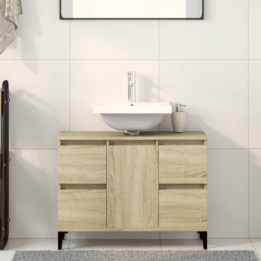 Wastafelkast 80x33x60 cm bewerkt hout sonoma eikenkleurig is nu te koop bij PeponiXL, paradijselijk wonen!