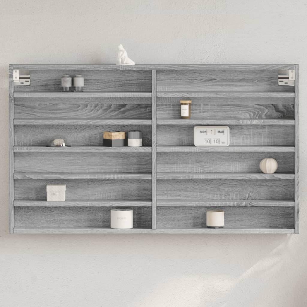 Vitrinekast 100x8,5x58 cm bewerkt hout grijs sonoma eikenkleur is nu te koop bij PeponiXL, paradijselijk wonen!