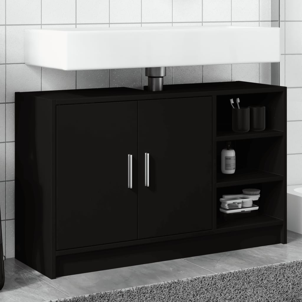 Wastafelkast 90x29x55 cm bewerkt hout zwart is nu te koop bij PeponiXL, paradijselijk wonen!