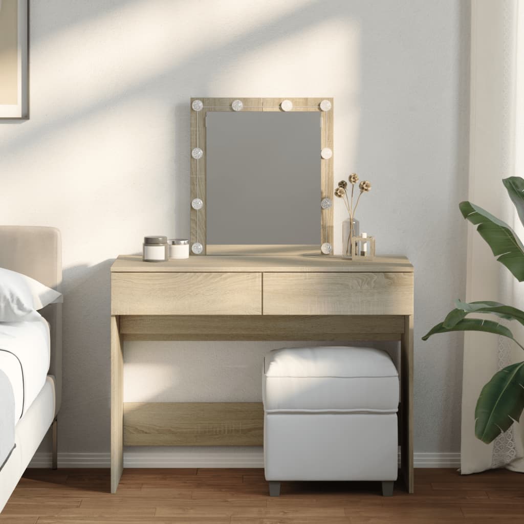 Kaptafel met LED-verlichting 100x40x130 cm sonoma eikenkleurig is nu te koop bij PeponiXL, paradijselijk wonen!