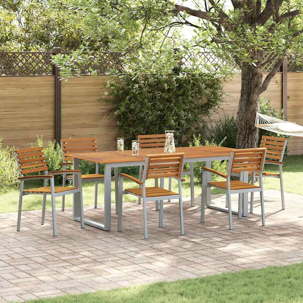 Tuin eettafelset 7 pcs Grijs Massief Acaciahout is nu te koop bij PeponiXL, paradijselijk wonen!