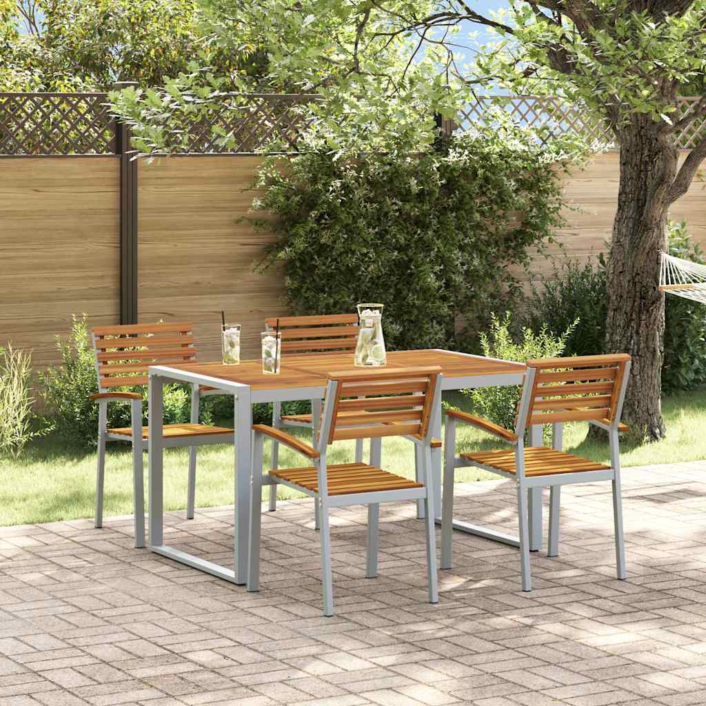 Tuin eettafelset 5 pcs Grijs Massief Acaciahout is nu te koop bij PeponiXL, paradijselijk wonen!