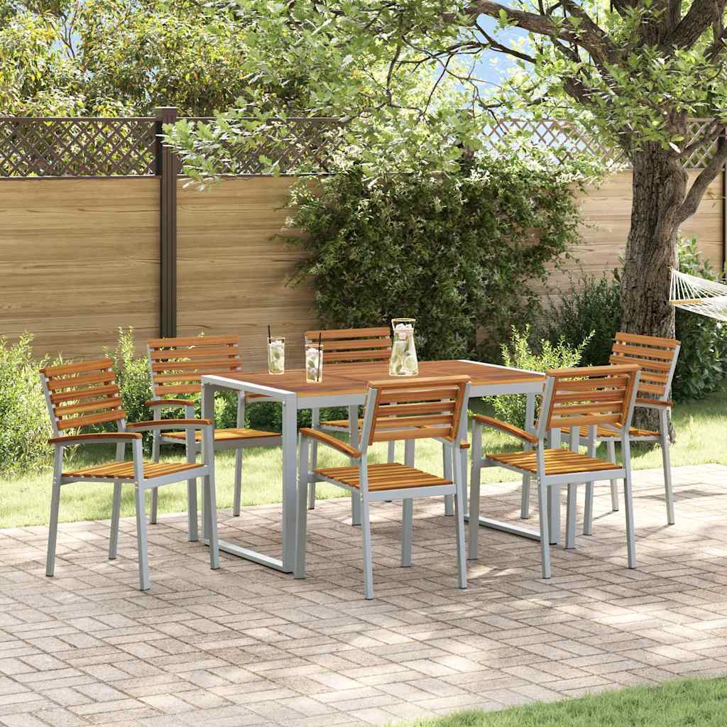 Tuin eettafelset 7 pcs Grijs Massief Acaciahout is nu te koop bij PeponiXL, paradijselijk wonen!