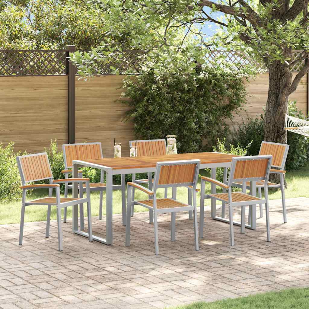 Tuin eettafelset 7 pcs Grijs Massief Acaciahout is nu te koop bij PeponiXL, paradijselijk wonen!