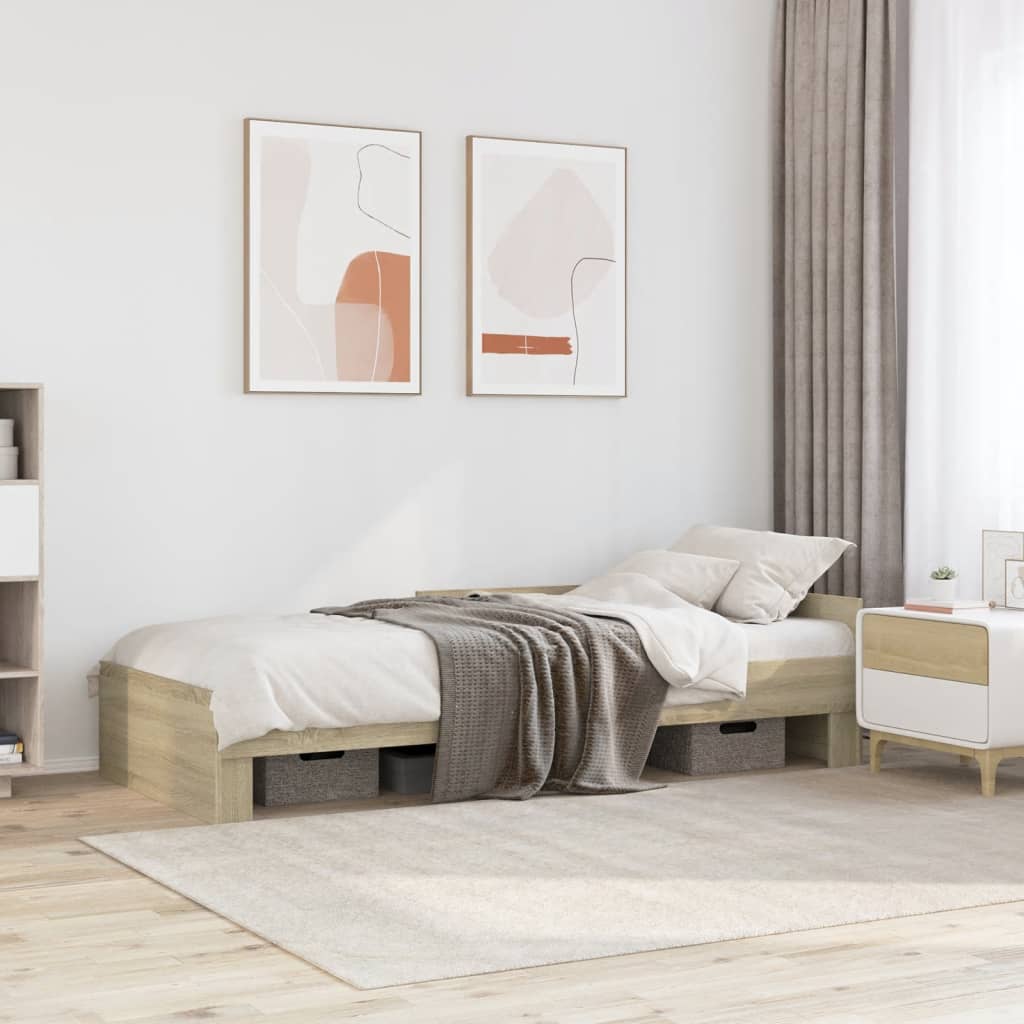 Bedframe zonder matras hout sonoma eikenkleurig 100x200 cm is nu te koop bij PeponiXL, paradijselijk wonen!