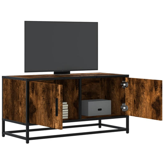 Tv-meubel 80x34,5x40cm bewerkt hout metaal gerookt eikenkleurig is nu te koop bij PeponiXL, paradijselijk wonen!