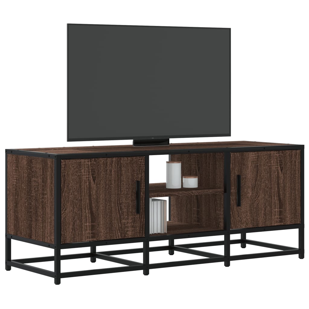 Tv-meubel 100x35x41 cm bewerkt hout metaal bruin eikenkleur is nu te koop bij PeponiXL, paradijselijk wonen!