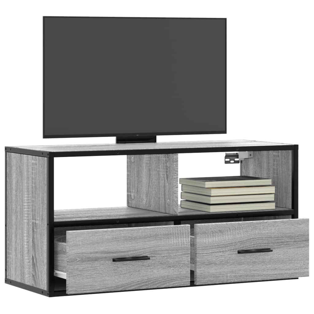 Tv-meubel 80x31x39,5 cm bewerkt hout metaal grijs sonoma eiken is nu te koop bij PeponiXL, paradijselijk wonen!