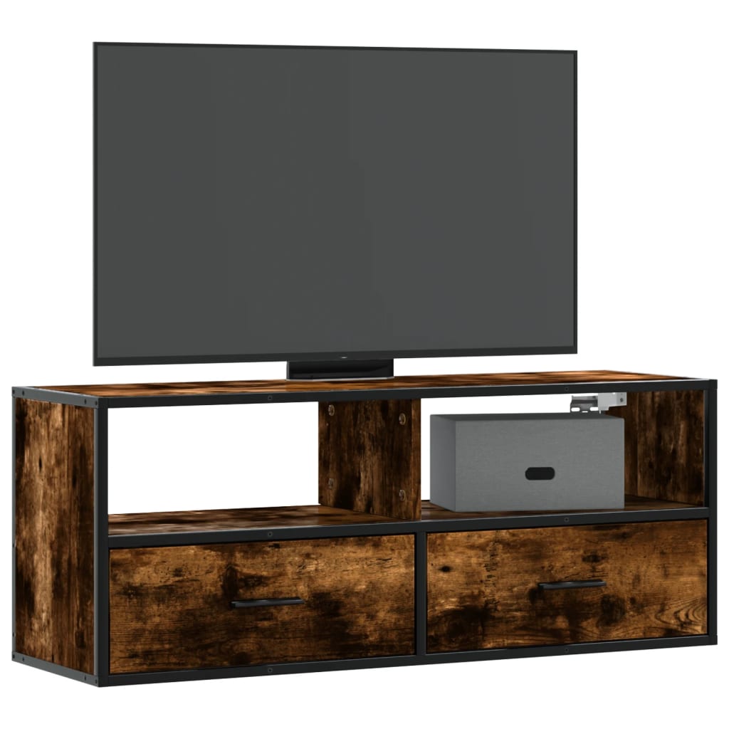 Tv-meubel 100x31x39,5 cm bewerkt hout metaal gerookt eikenkleur is nu te koop bij PeponiXL, paradijselijk wonen!
