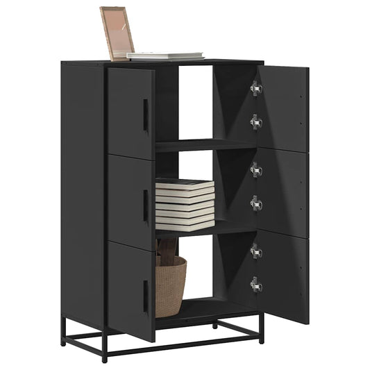 Hoge kast 68x35x106,5 cm bewerkt hout en metaal zwart is nu te koop bij PeponiXL, paradijselijk wonen!