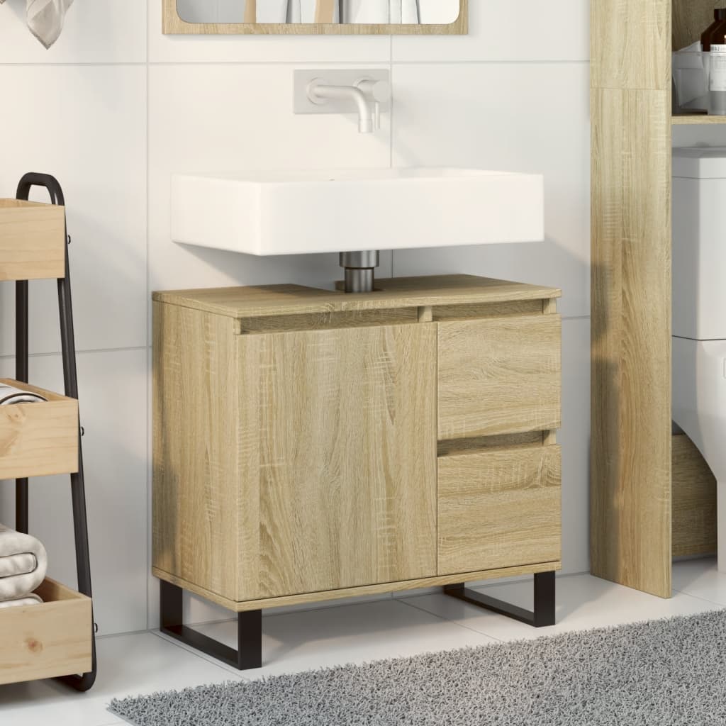 Badkamerkast 65x33x60 cm bewerkt hout sonoma eikenkleurig is nu te koop bij PeponiXL, paradijselijk wonen!