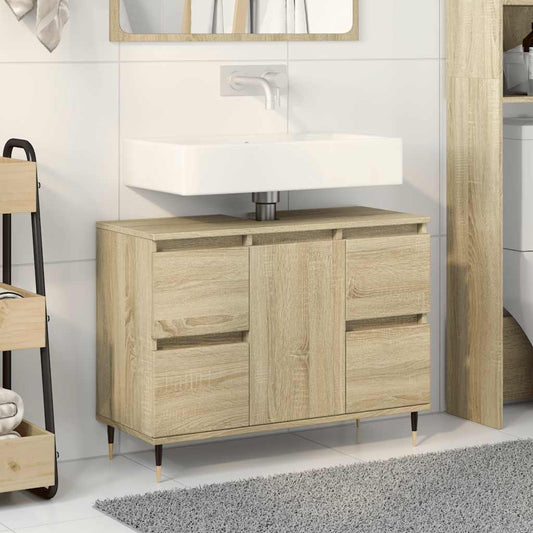 Badkamerkast 80x33x60 cm bewerkt hout sonoma eikenkleurig is nu te koop bij PeponiXL, paradijselijk wonen!