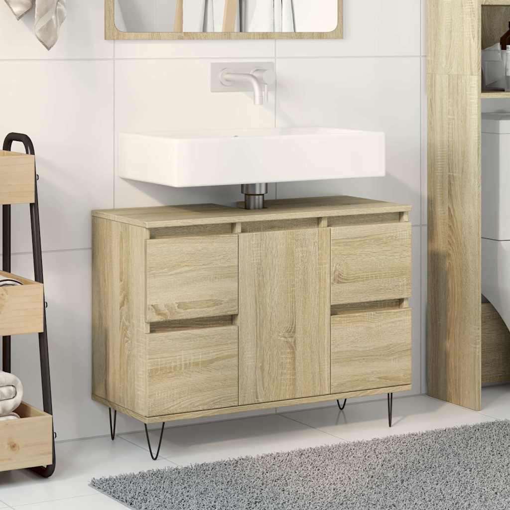 Badkamerkast 80x33x60 cm bewerkt hout sonoma eikenkleurig is nu te koop bij PeponiXL, paradijselijk wonen!