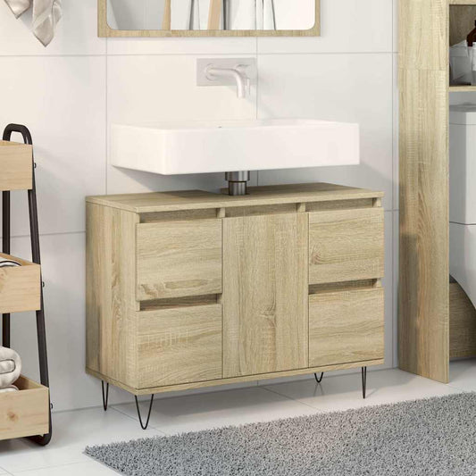 Badkamerkast 80x33x60 cm bewerkt hout sonoma eikenkleurig is nu te koop bij PeponiXL, paradijselijk wonen!